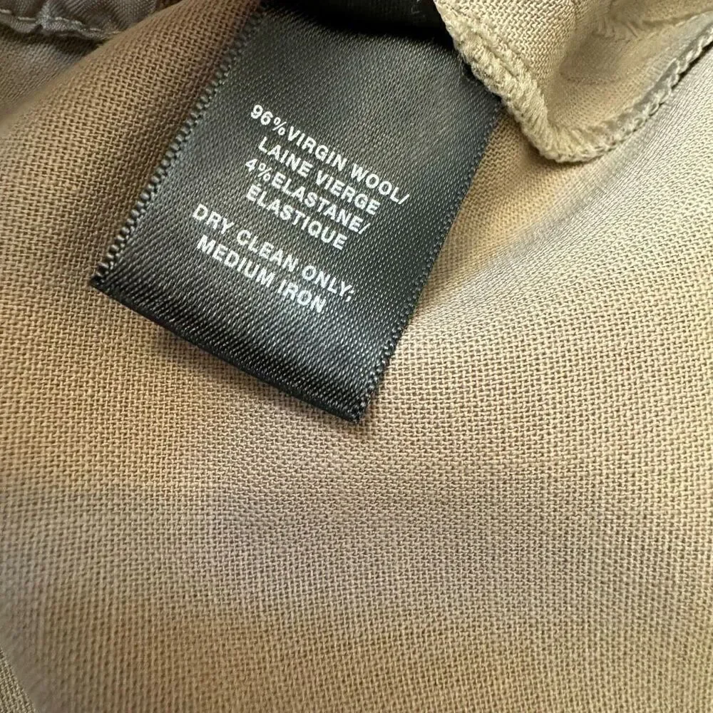 Lafayette 148 Pleat Front Cuffed Cropped Pants Virgin Wool Blend Tan Size 14
